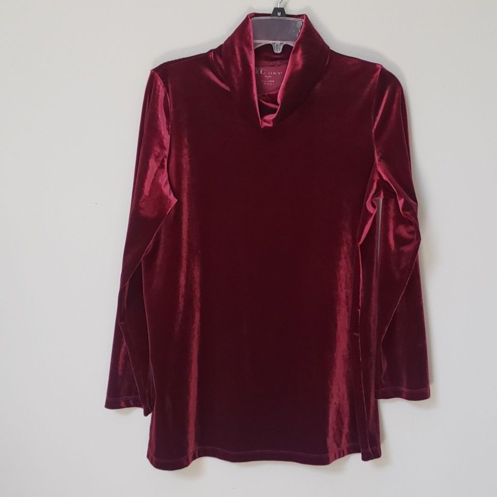 Tog Shop Top Womens M Red Velvet Tunic Cowl Neck Holiday Comfortable Modest